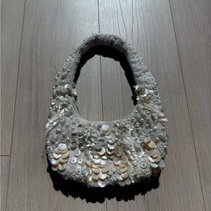 Elegant White Beaded Women's Bag